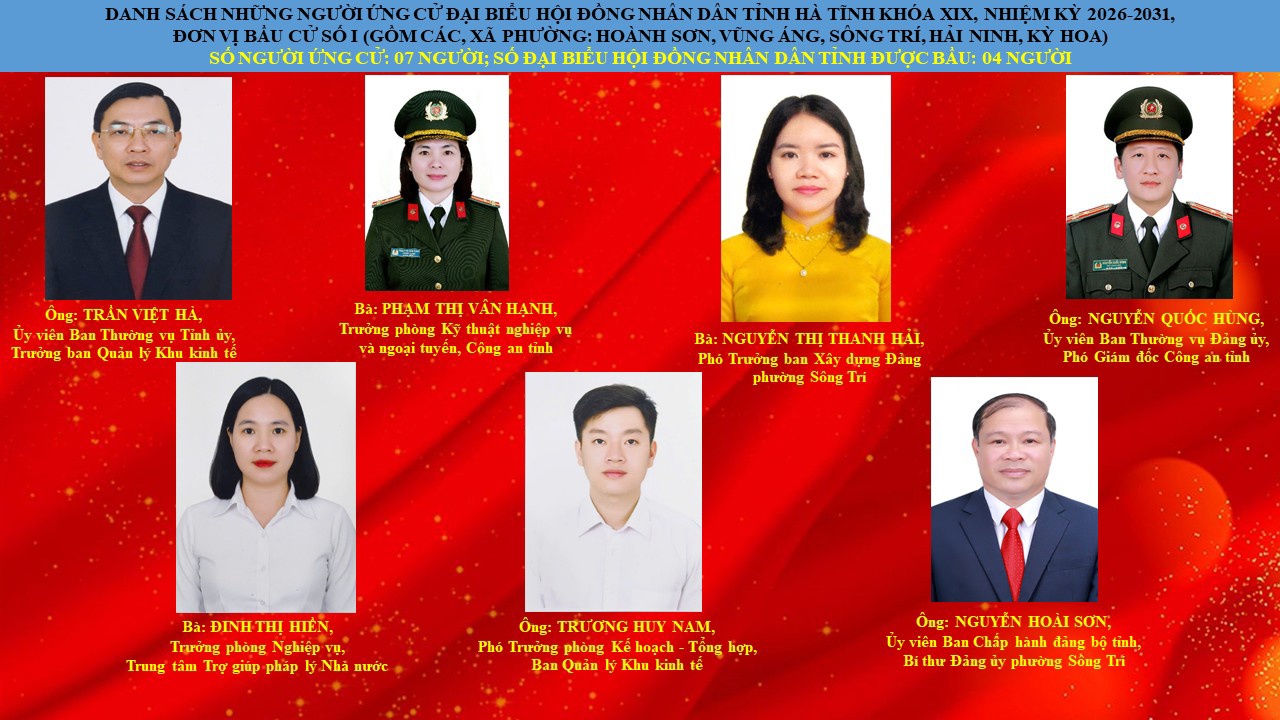 Danh sách các ứng cử viên đại biểu Hội đồng nhân dân tỉnh tại đơn vị bầu cử số 01