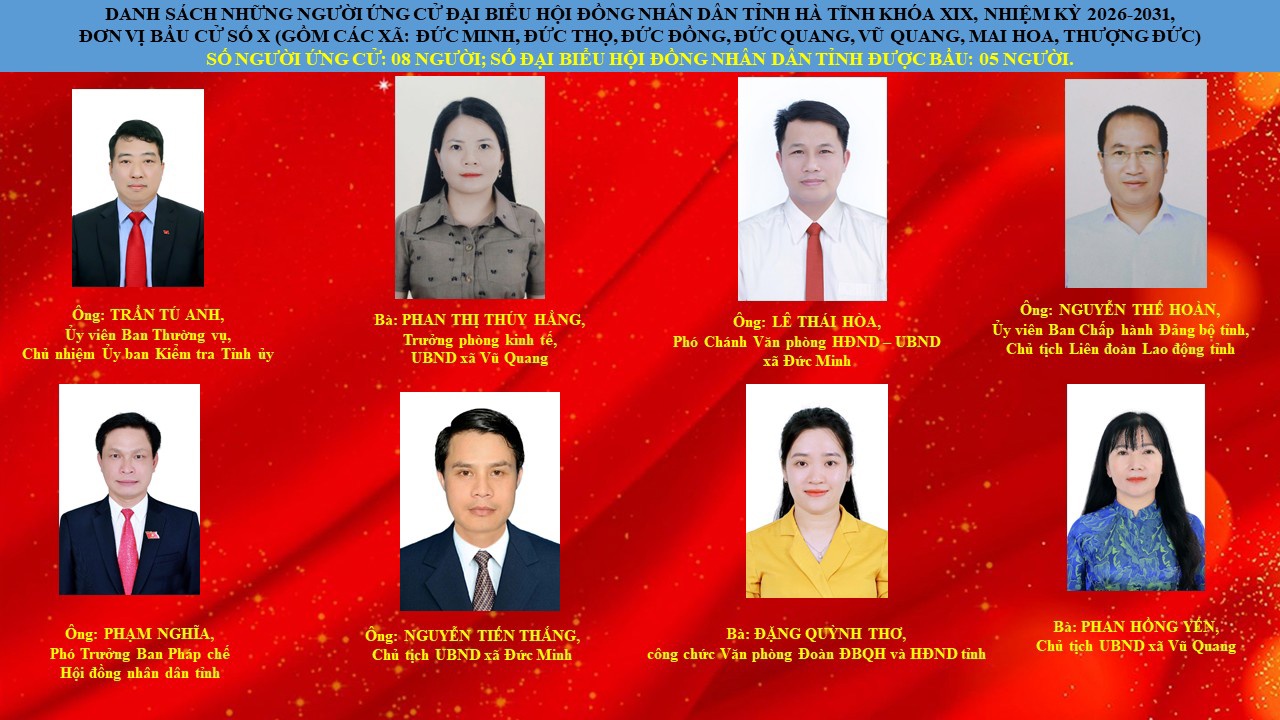 Danh sách các ứng cử viên đại biểu Hội đồng nhân dân tỉnh tại đơn vị bầu cử số 10