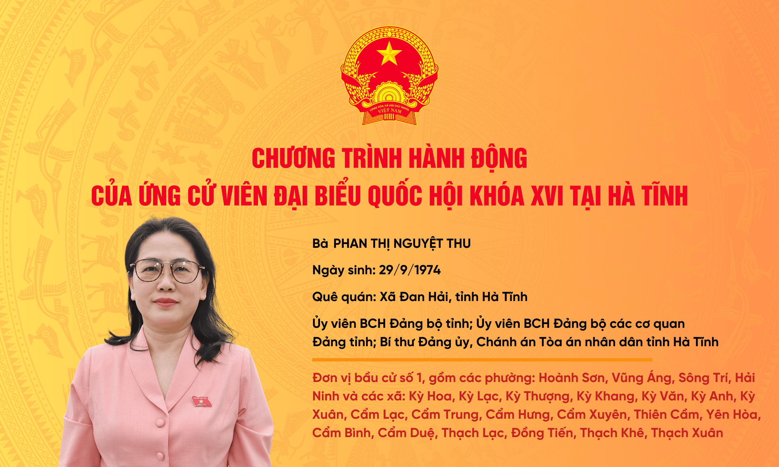 Chương trình hành động của ứng cử viên ĐBQH Phan Thị Nguyệt Thu