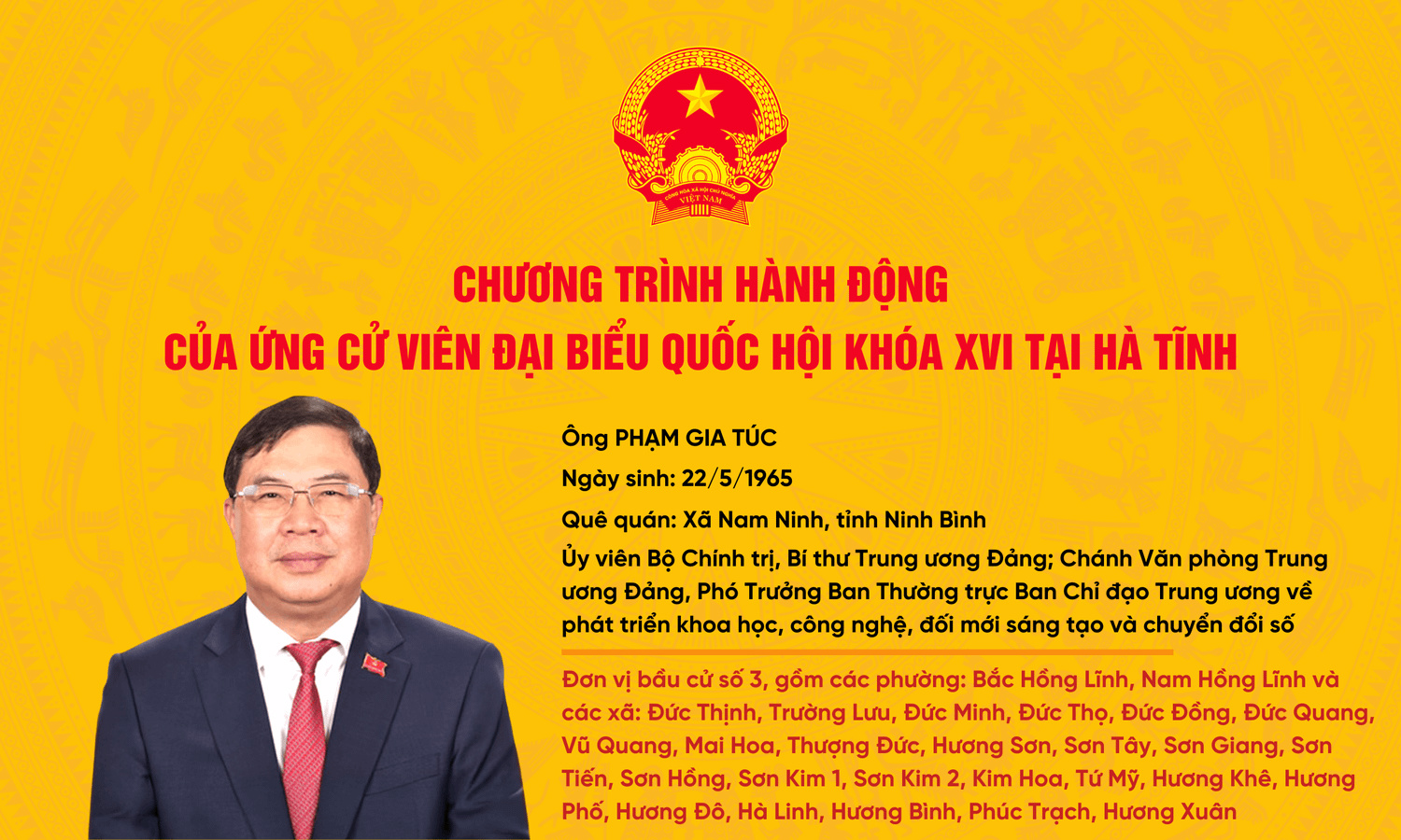 Chương trình hành động của ứng cử viên ĐBQH Phạm Gia Túc